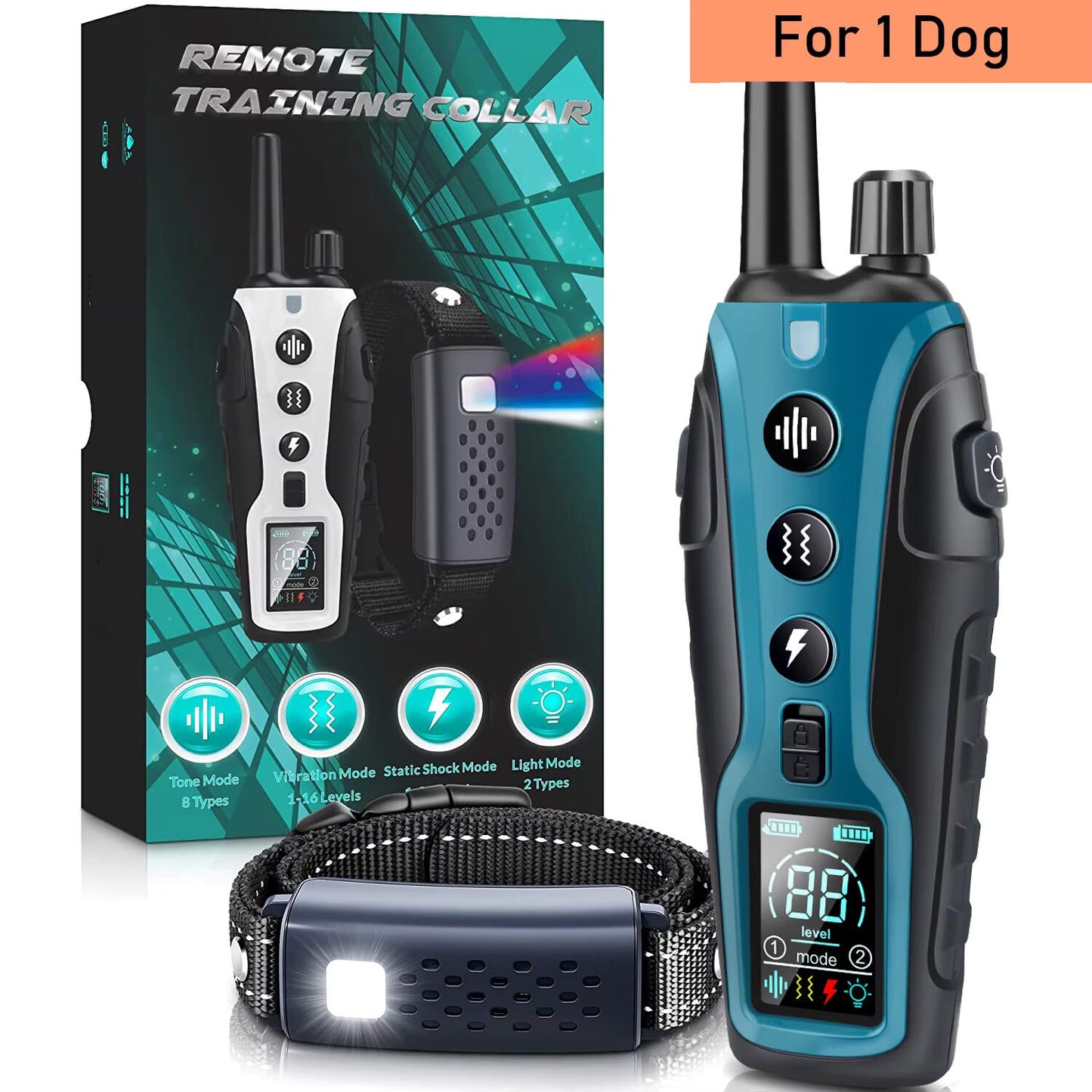 Pet Dog Training Shock Collar 3 Training Modes Beep Vibration Shock Flash Light Safety at Night Dual Battery Display, 3280FT